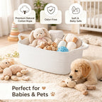 OIAHOMY Cotton Rope Gift Basket Empty with Bags & Ribbons, Woven Baby Shower Basket for Nursery & Pet Toys, Ideal Personalized Gift for Holidays, Birthdays & Decor, White