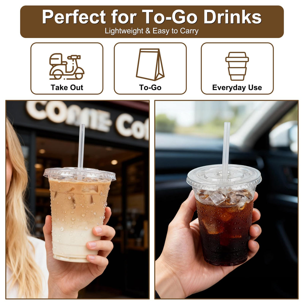 Lideropa 100 Pack 16oz Clear Plastic Cups with Lids and Straws, Leak-Proof Disposable Iced Coffee Cups, BPA-Free Recyclable PET To-Go Cups for Smoothies & Cold Drinks