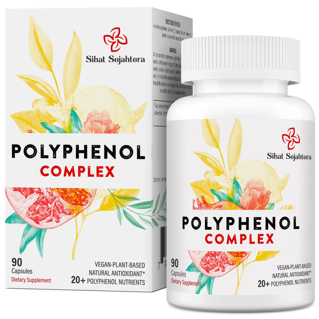Sihat Sejahtera 67,500 MG Polyphenols Supplement - Powerful Antioxidants & Polyphenol for Age Defense, Polyphenol Superfood, Quercetin, Resveratrol, Plant-Based & Energy, Immune Support, 90 Capsules