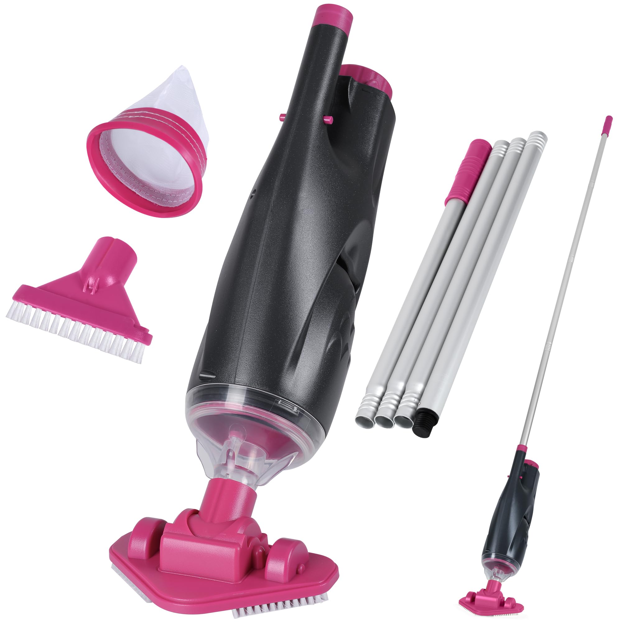 Rechargeable Handheld Hot Tub Spa Pool Vacuum, Cordless IPX8 Waterproof Cleaner with 90-Min Runtime, 2 Brush Heads, Spot Cleaner for Inflatable Pools, Spas & Small Pools up to 20ft, Dyson-Style Gray
