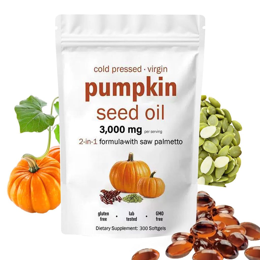 AOLBSPD Pumpkin Seed Oil Capsules with Saw Palmetto – 3000mg per Serving, 300 Softgels | Cold Pressed, Pure Virgin Oil | Supports Hair, Urinary, Bladder & Prostate Health | Non-GMO