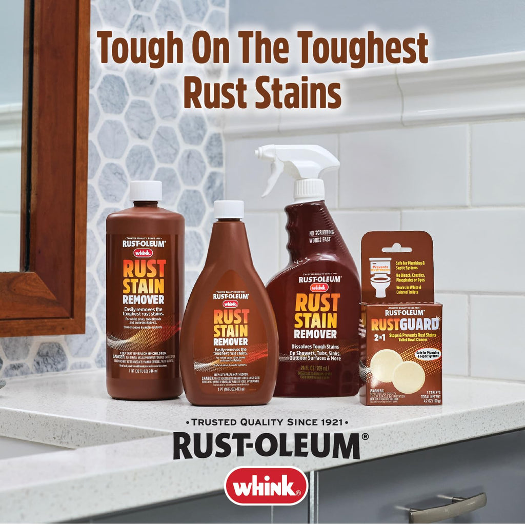 Rust-Oleum Whink Rust Stain Remover | Heavy-Duty Iron Stain Remover Foaming Spray with Excellent Cling for Toilets, Showers, Sinks, Outdoor Siding | 24 oz | 4 Pack