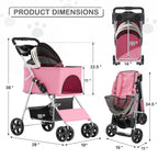 MoNiBloom 3 in 1 Foldable Pet Stroller for Small & Medium Dogs, Detachable Carrier, Car Seat, Push Button Entry, 4-Wheel Jogger for Pets up to 33 lbs, Pink