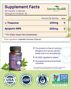 Anven Health 400mg L-Theanine with 200mg Apigenin Supplement for Sleep-Natural Relaxation & Stress Relief - Gluten Free,Non-GMO, Zero Fillers - Made in USA | 60 Veggie Capsules