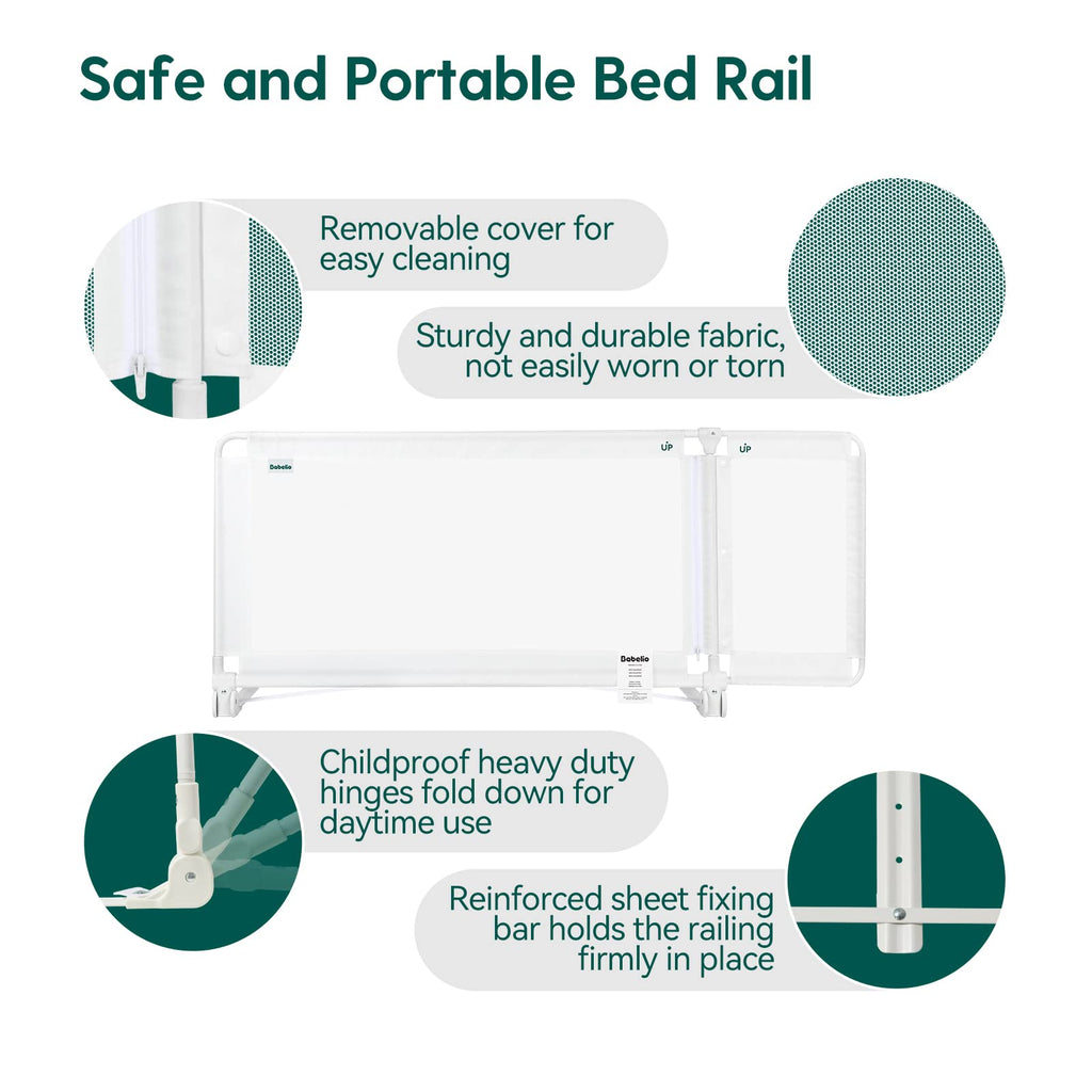 BABELIO Toddler Bed Rails, Guardian 39"-51" Extendable Guard for Toddlers, Kids & Elderly Adults, 22.5" Tall Baby Side Rails Crib Twin/Queen/Full/King Size, CPSIA Certified (Gray)