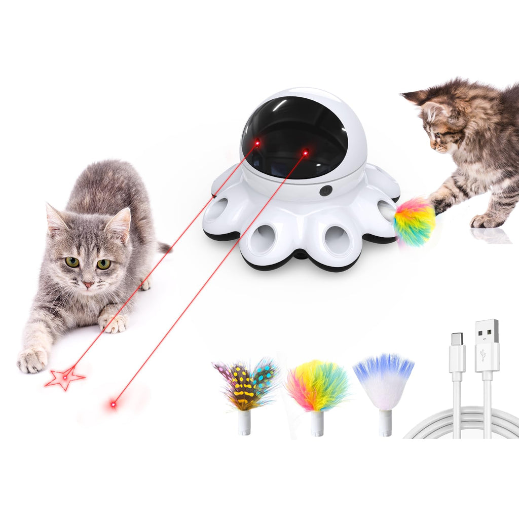 ORSDA Cat Laser Toy, 2-in-1 Interactive Automatic Motion Activated Moving 8 Holes Whack A Mole Feather, USB Rechargeable Electronic Smart Sensor Kitten Toys for Indoor Exercise