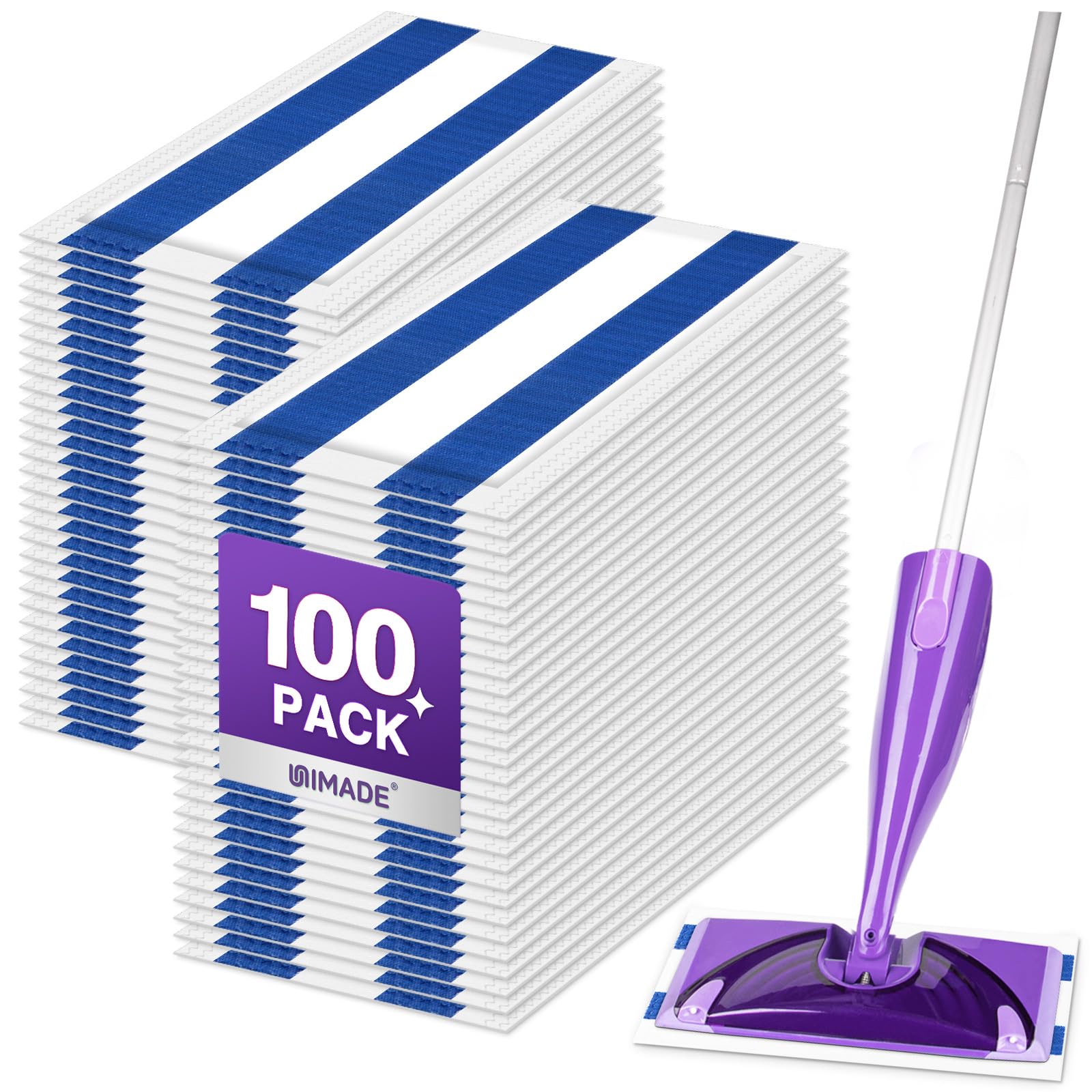 UNIMADE 100 Count Mop Pad Refill Compatible with Swiffer WetJet, Disposable Multi-Layers Mopping Pads for All Hard Surface, Especially Hardwood Floor, Super Absorbent Spray Mopping Pad Refills
