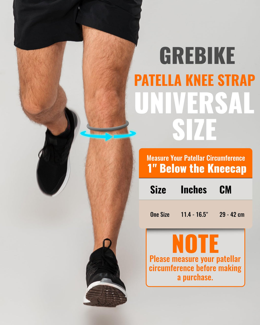 GREBIKE 2PCS Patellar Tendon Support Strap for Knee Pain Relief, Knee Bands for Basketball, Running, Tennis, Soccer and Hiking, Silicone Patella Band for Women and Men, Includes Storage Bag (Grey)