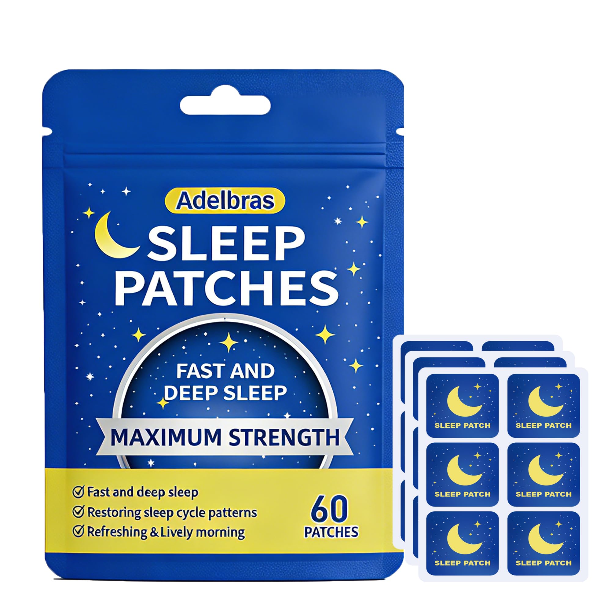 Adelbras Sleep Patches for Adults, Upgraded All-Natural Ingredients, Fast-Acting Melatonin & Valerian, Long-Lasting Night Comfort Sleep Aids for Men & Women (60 PCS)