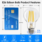 Energetic Dimmable A19 LED Edison Light Bulb, 12W Equivalent 100W, 1600LM High Brightness, 3000K Warm White, Clear Antique LED Filament Bulb for Home, Bathroom, E26 Standard Base, 6-Pack