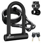 Sportneer Bike Lock: Heavy Duty Anti Theft Bike U Lock with 5ft Security Steel Cable - 17mm Shackle Bicycle U-Locks with 2 Keys & Mounting Bracket for Road Mountain Bike, Size 7.76''x5.02'', 1.64lb