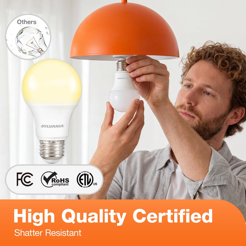 Sylvania LED Light Bulb, 40W Equivalent A19, Efficient 6W, Medium Base, Frosted Finish, 450 Lumens, Soft White (74079) (Pack of 1, 4 Count Total)