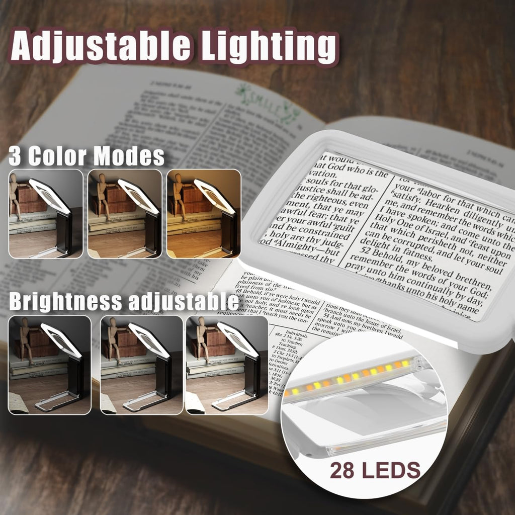 Coteck 15X Magnifying Glass with Light and Stand, Real Glass Lens, Rechargeable Foldable Handheld Magnifier, 3 Color Modes Dimmable Lighted Page Magnifier for Reading Fine Prints, Low Vision Seniors
