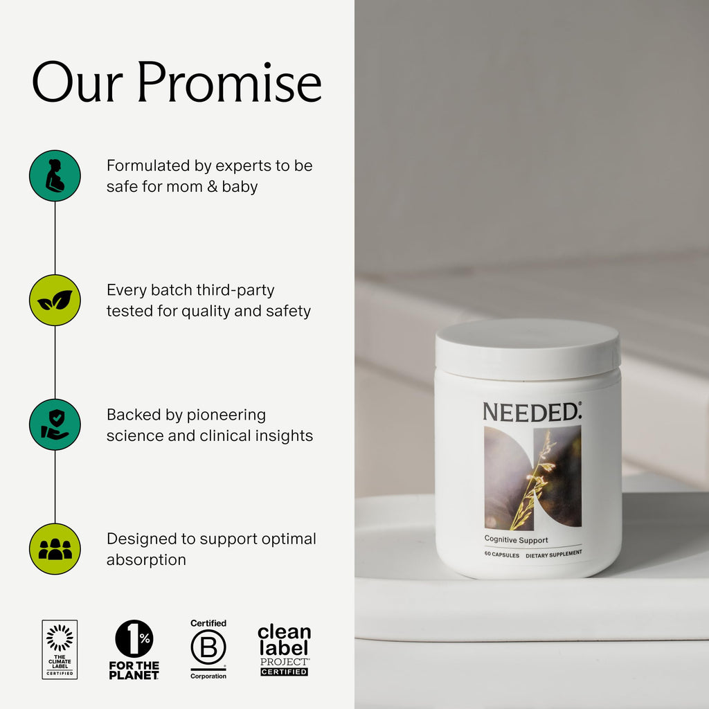 Needed. Cognitive Support - Comprehensive Supplement with Ashwagandha, Reishi & Lion's Mane Mushrooms, Breastfeeding Safe - Supports Focus, Attention, & Memory, 30-Day Supply