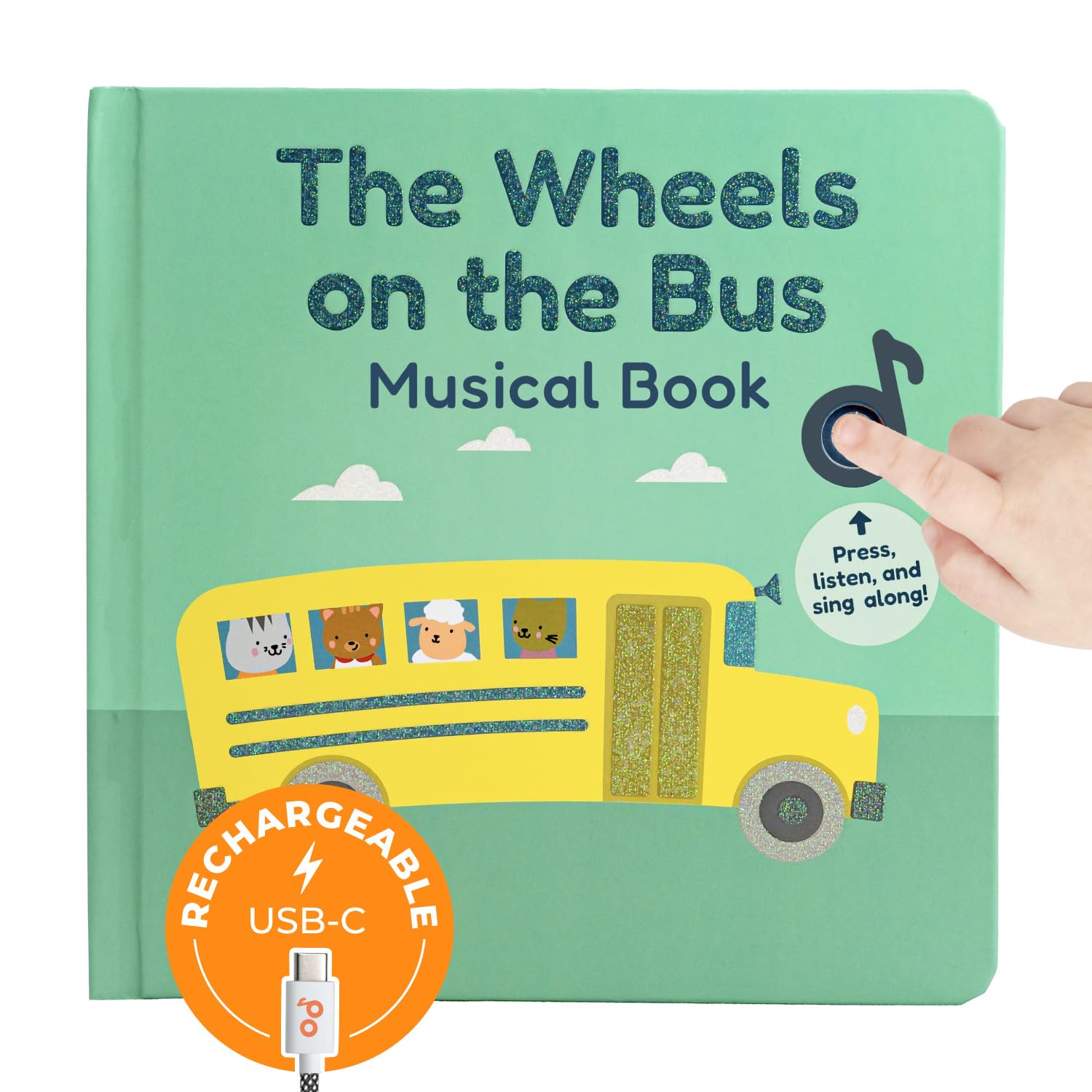 Calis Books The Wheels on The Bus Book | New Rechargeable Musical Book, No More Batteries | Books for 1 Year Old | Wheels on The Bus Toy | Musical Book for Toddlers 1-3 | Musical Toy for Toddlers