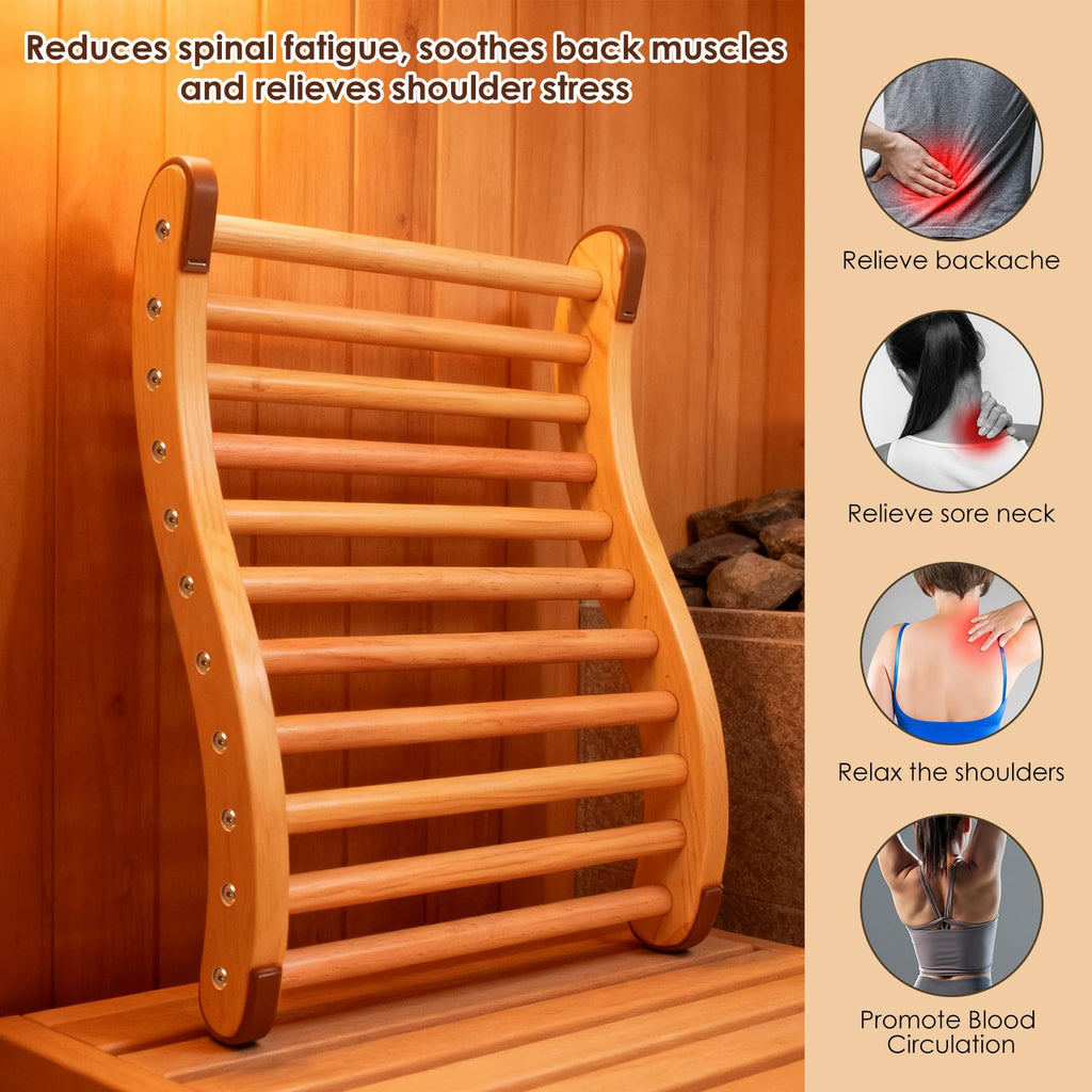 Sauna Backrest Wooden Sauna Accessories （Assembly Required） Non-slip Comfort Sauna Backrest Ergonomic S-shaped Sauna Backrest Relaxes the Back Pine Sauna Backrest Suitable for Sauna Environment