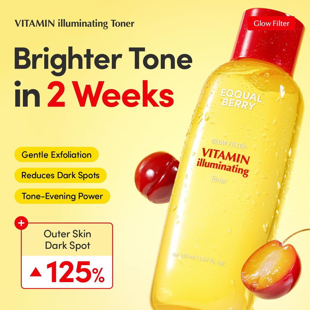 EQQUALBERRY Vitamin Illuminating Toner - Brightening Vitamin C & Niacinamide 3% | Gentle Daily Exfoliating | Skin-Prep Hydration for Glowy Skin(5.07 fl.oz / 150ml)