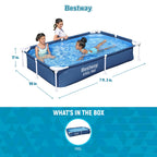 Bestway Steel Pro 87 Inch x 59 Inch x 17 Inch Rectangular Metal Frame Above Ground Outdoor Backyard Swimming Pool, Blue (Pool Only)
