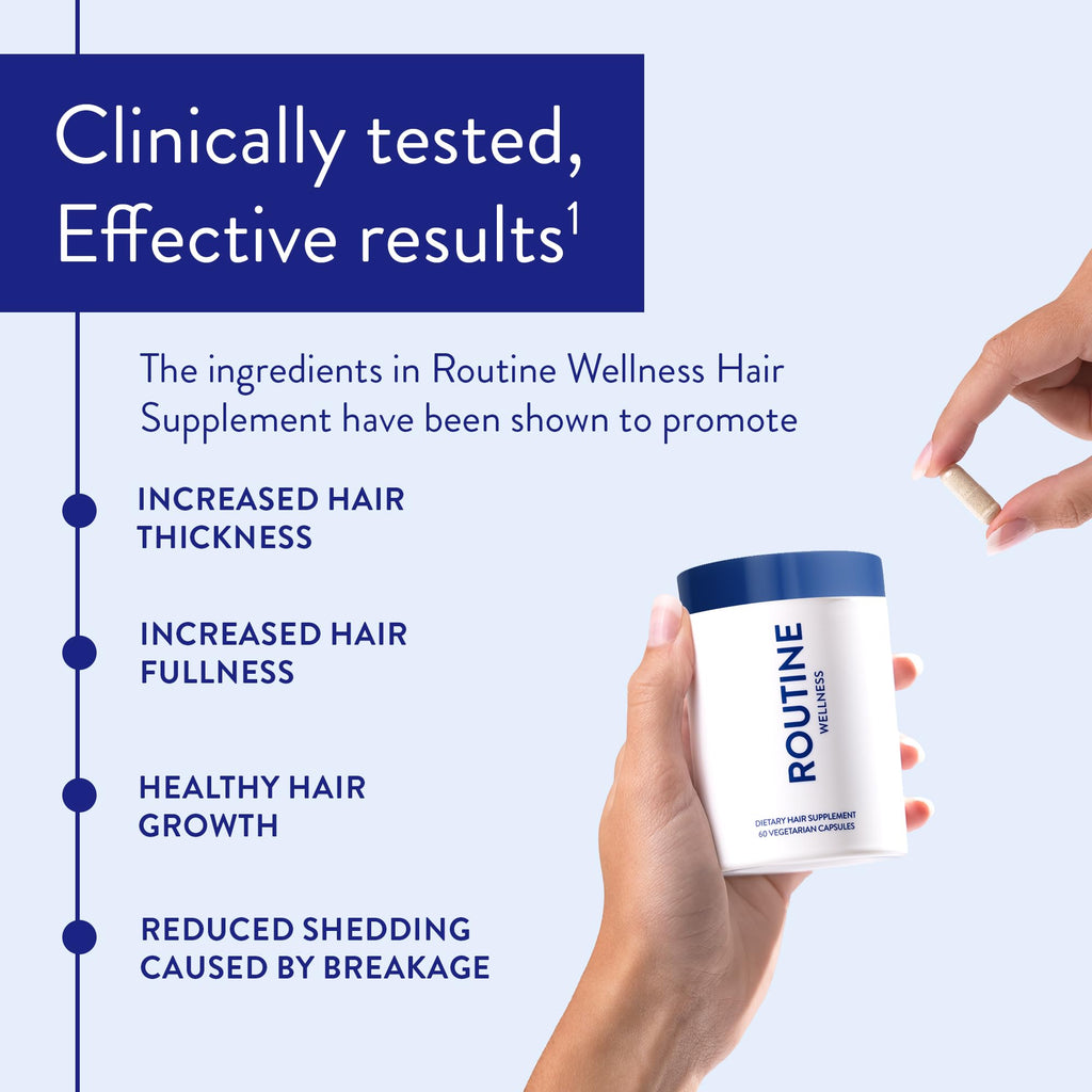 Routine Wellness Hair Growth Supplement – CLINICALLY Tested Thicker, Fuller-Looking Hair Support with Biotin & Key Nutrients, Vegetarian & Gluten-Free Vitamins - 2 Bottles, 60 Day Supply