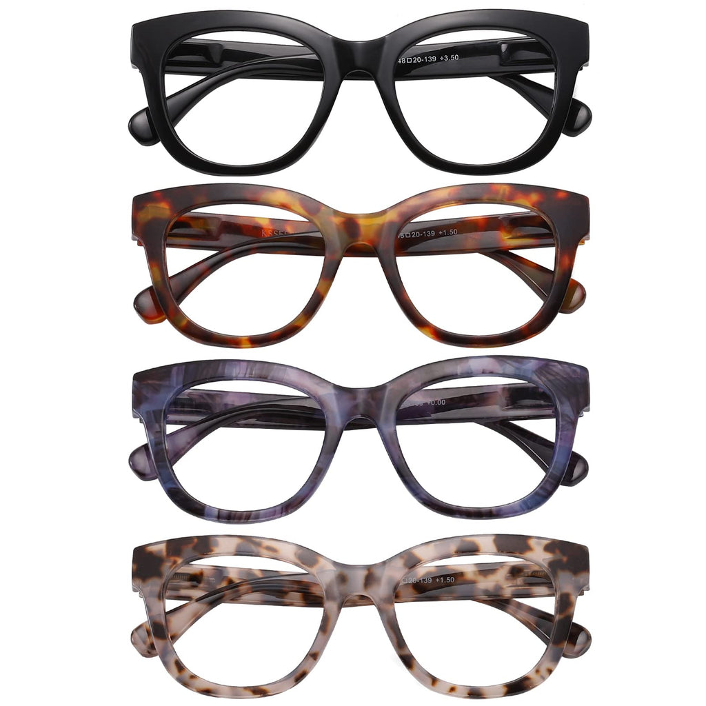 KSSESSE Reading Glasses for Women Men Square Oval Readers with Spring Hinge Thick Frame Style (Mixed Colors-C1, 1.75, x)