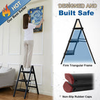 Double Elite Folding 3 Step Ladder, Sturdy 330 Lbs Load Small Step Stool for Adults, Safer Full Steel Multi-use Kitchen Ladder for Home, Closet Step Stool Ladder with Wide Pedals, Black, 3-Step
