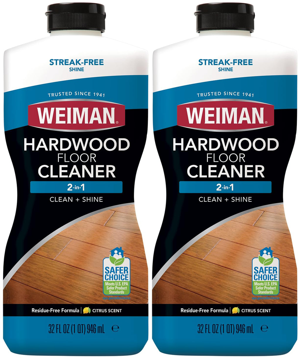 Weiman Hardwood Floor Cleaner for Finished Hardwood, Engineered Flooring, Vinyl & Laminate Surfaces - Streak-Free Shine, No Residue - 32 oz (2 PACK)