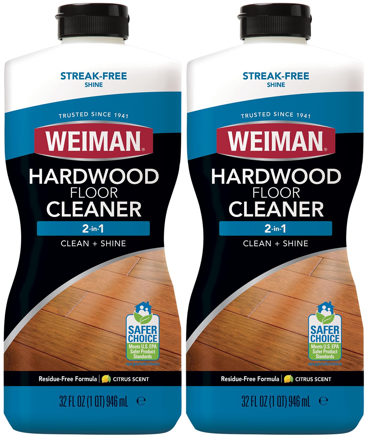 Weiman Hardwood Floor Cleaner for Finished Hardwood, Engineered Flooring, Vinyl & Laminate Surfaces - Streak-Free Shine, No Residue - 32 oz (2 PACK)