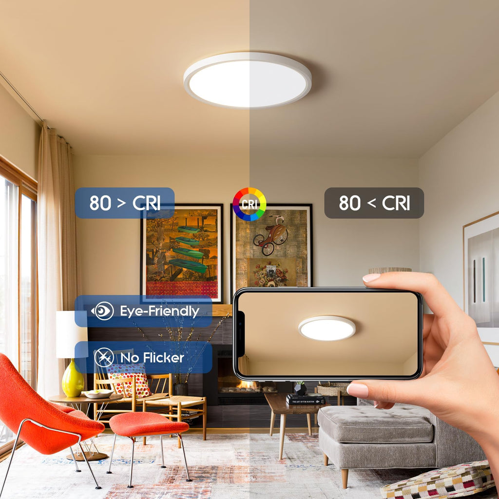 YELIOLED 6 Pack 12 Inch Slim Dimmable LED Flush Mount Ceiling Light Fixtures, 24W 2640LM 3000K/4000K/5000K, House Upgrade Led Lights for Bedroom Hallway Laundry Room Rental Units, 240W Equiv., White