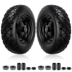 Upgraded 16" Flat Free Wheelbarrow Tire and Wheel, 4.80/4.00-8 Heavy Duty Solid Tire with 5/8" & 3/4" Bearings, 3"-7" Adjustable Hub - Universal for Wheelbarrows, Garden Trailer/Hand Truck - Black