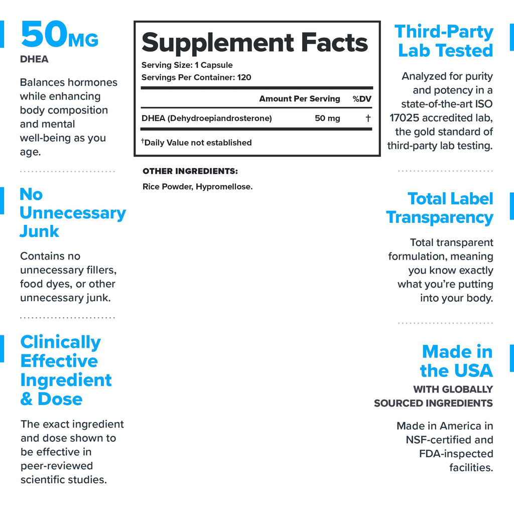 LEGION DHEA 50mg Supplement for Men & Women – Supports Hormone Balance & Wellness, Helps Maintain Energy, Immune System & Bone Strength, Naturally Sweetened, Non-GMO, Gluten-Free (120 Servings)