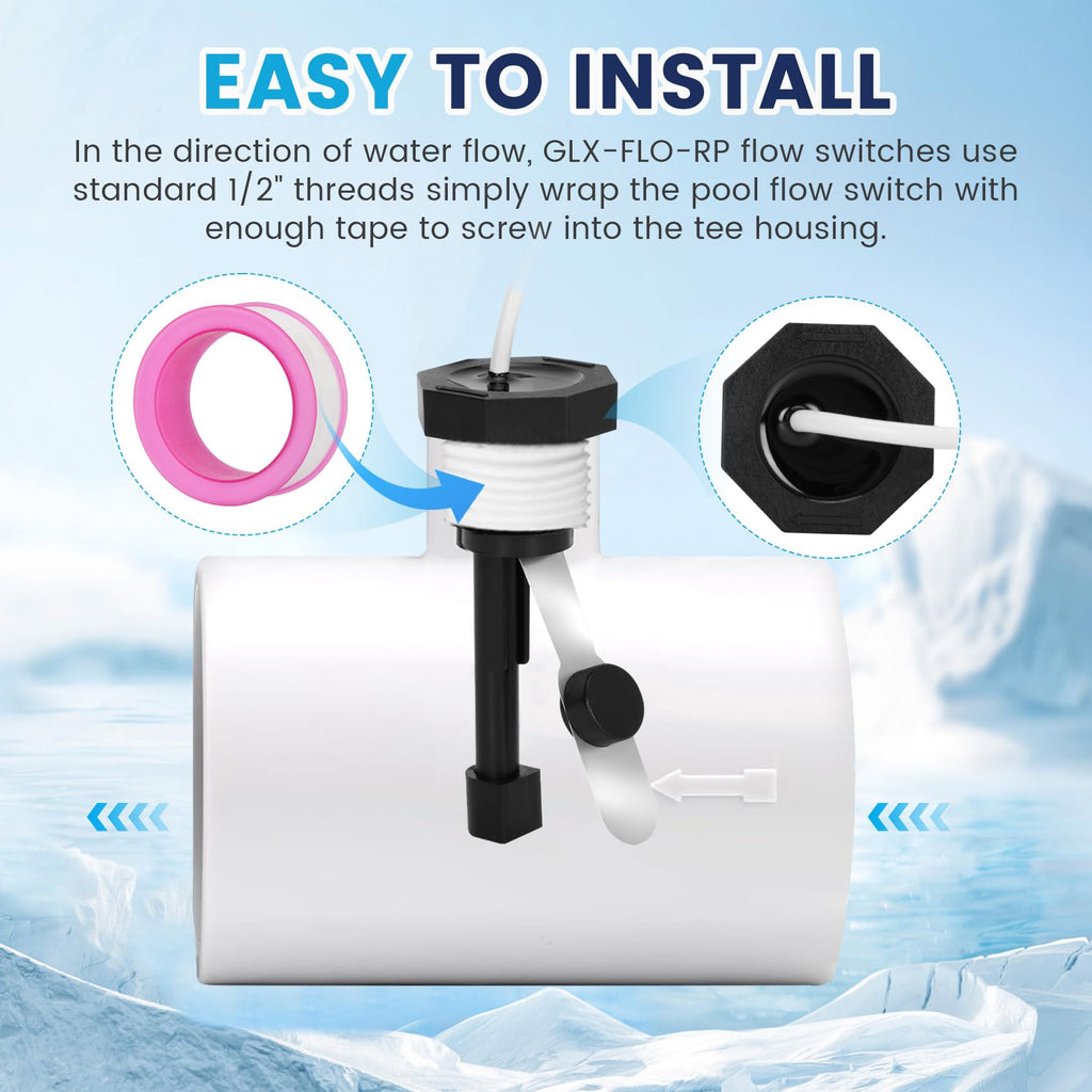 GLX-FLO-RP Flow Switch Assembly for All Hayward Goldline Aquarite Salt Systems, Metal Induction Structure Pool Flow Sensor Suitable Hayward Salt Cell & Chlorine Generator with 15-Feet Cable(White)