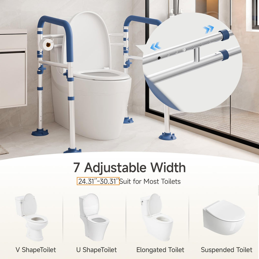 Loyoda Toilet Safety Rails for Seniors,Height-Adjustable Toilet Frame Width-Adjustable Toilet Handles Toilet Rail Provides Support for Seniors ， Pregnant ，Disabled