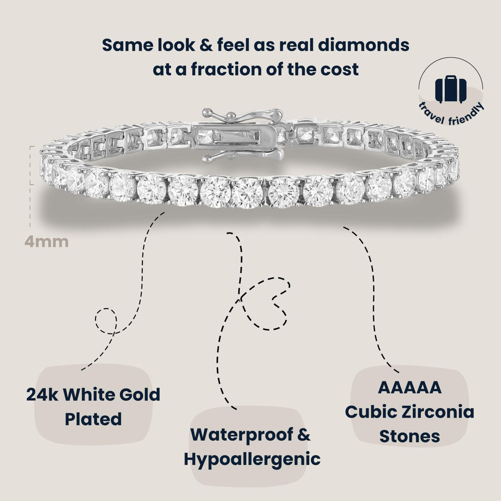 KISPER Tennis Bracelets for Women 14k White Gold Plated Round Cut CZ