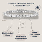 KISPER Tennis Bracelets for Women 14k White Gold Plated Round Cut CZ