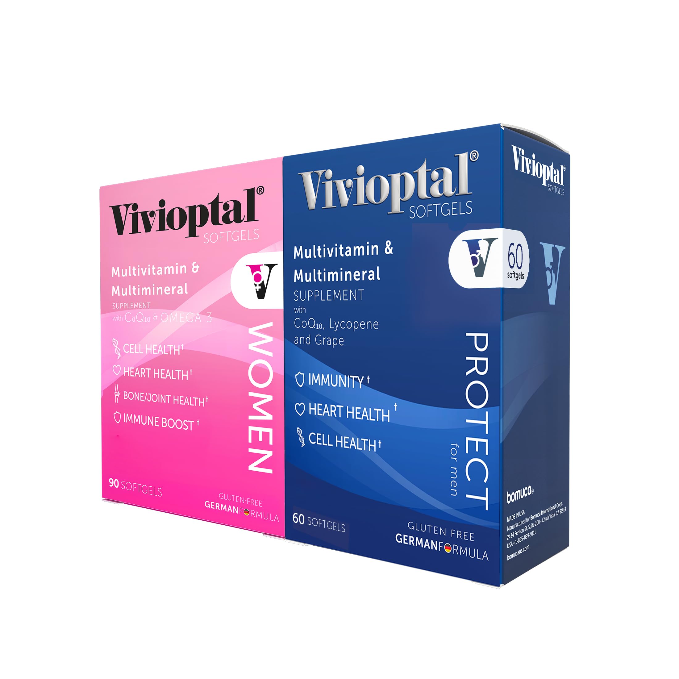 Vivioptal for Men, 60 Softgels + Vivioptal Women, 90 Softgels, Multivitamin & Multimineral, Gluten Free, German Formula