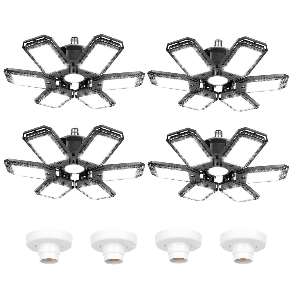 Luyata 4 Pack LED Garage Lights 200W Deformable 20000LM Close to Ceiling Light Fixtures 6500K Ultra Bright LED Shop Light with 6 Adjustable Panels for Work Shop Warehouse Attic