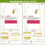 2 Pack Metal Arch Backdrop Stand 7.2FT, 6FT Wedding Balloon Floral Frame