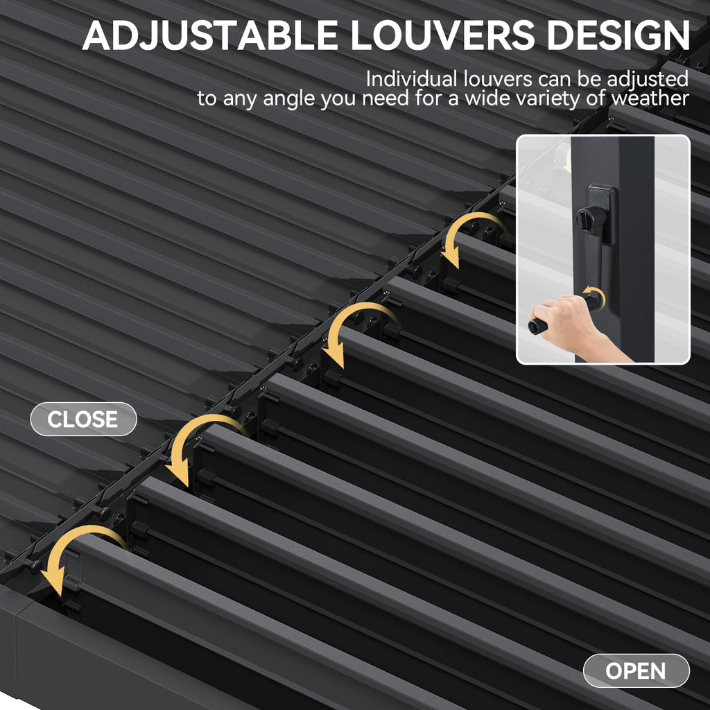 Aoxun Louvered Pergola 10x12 All-Aluminum Outdoor Gazebo with Independent Adjustable Roofs, Waterproof Curtains and Netting, Integrated Drainage System for Patios & Backyard