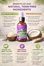 GROUNDED LABS Beef Tallow and Zinc Oxide Chemical-Free Sunscreen with 100% Grass-Fed Beef Tallow, Reef-Safe Non-Nano Zinc Oxide & Coconut Oil Mineral Sunblock SPF 30