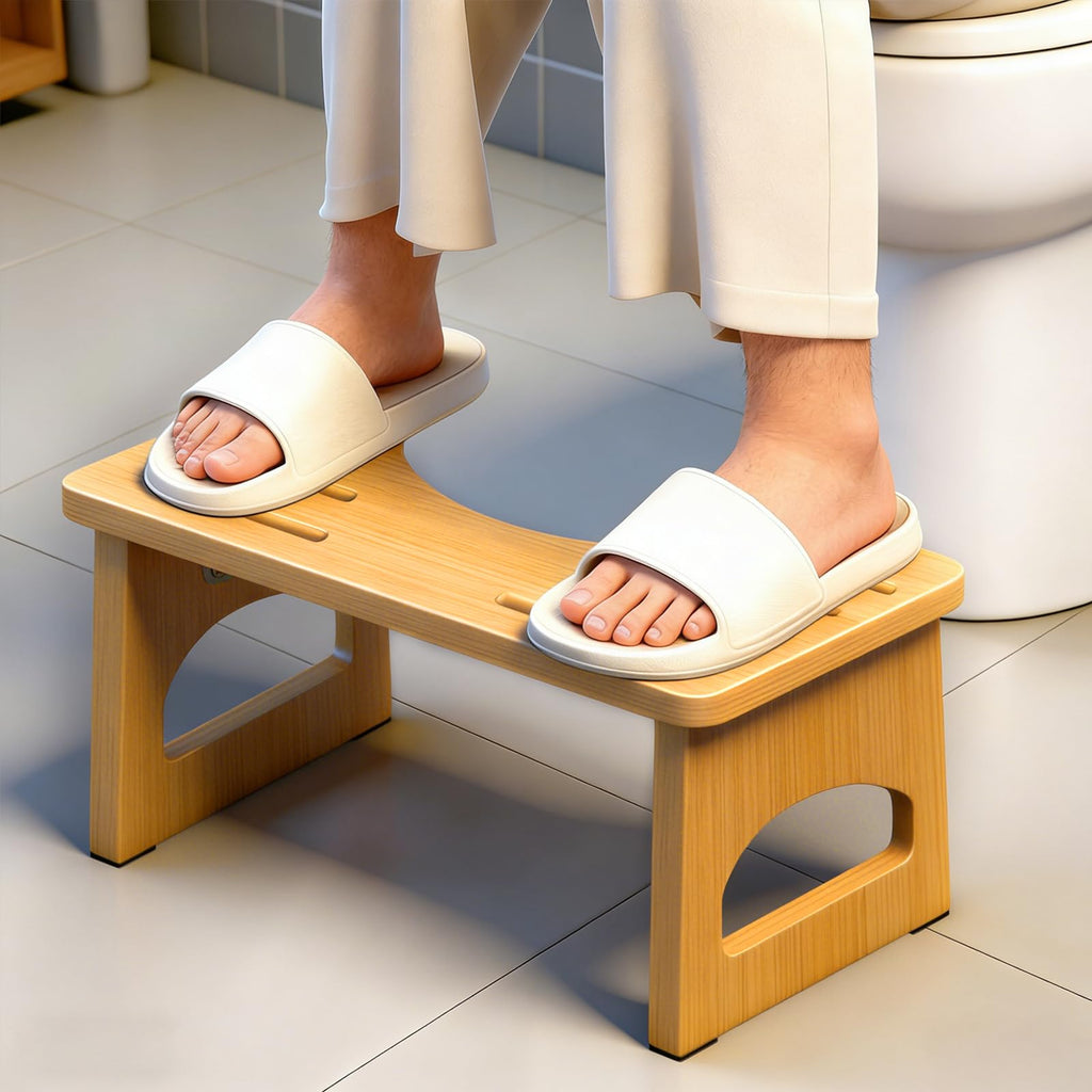 Foldable Toilet Stool, 7 Inch Poop Stool for Bathroom, Bamboo Toilet Stool Squat Adult, Collapsible Squatting Potty Stool with Non-Slip Strip - Improve Squatting Posture and Comfort, Wood