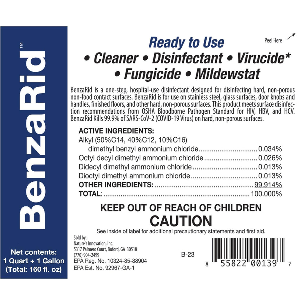 BenzaRid Pro Mold Killer Fungicide Disinfectant including Aspergillus Niger (Black Mold) H5N1 Pack | Multi-Purpose Fungicide, Mildewstat, Disinfectant, Virucide | EPA Reg. 1 Gal + 32 oz.