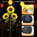 Meagoo Solar Sunflower Lights, 800mA Solar Garden Light with Real Looking Flowers Outdoor Waterproof Solar Stake Lights for Back Yard, Flower Bed, Pathway, Patio, Porch, Fall Decoration (4 Pack)