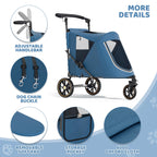 Magshion Pet Stroller for Medium Dogs w/Adjustable Handle, 3-Wheel Dog Cat Wagon w/Dual Entry, Rear Storage, Breathable Mesh, One-Foot Brake, Ideal for Large Pets up to 55 lbs, Navy Blue