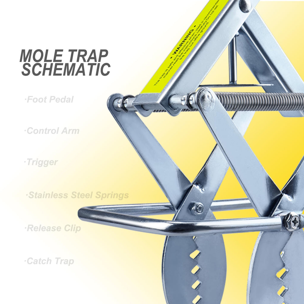 Mole Trap Scissor 2 Pack, Upgraded Mole Traps for Lawns that Kill Best, Galvanized Steel Mole Killer, Step Setup