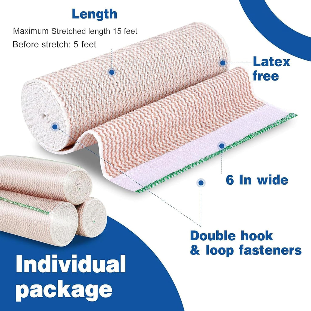 AZEN Premium 40 Pack Elastic Bandage Wrap 6 Inch, Compression Wrap Bandage for Legs, Ankle, Knee, Tummy, Body, Latex-Free, Lymphedema Wraps for Legs