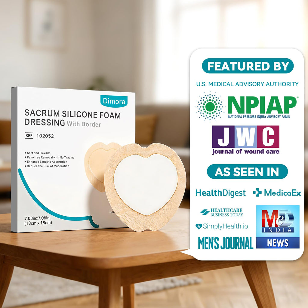 Dimora Sacrum Foam Dressing Silicone Adhesive Border 7" x 7" (5 Packs)