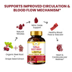 NitReds Beet Root Nitric Oxide Supplement, 200mg Nitrates Complex from Grape Seed & Pomegranate, Red Spinach & Beets for Heart Health - Flow & Circulation Super Reds for Men & Women - 60 capsules