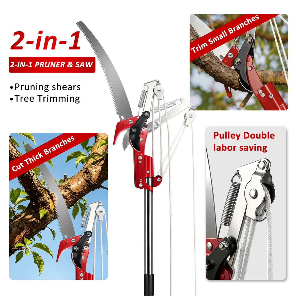 Griactrl Pole Saw for Tree Trimming, 10.8FT Extendable Tree Pruner Long Handle Branch Cutter with Pruning Saw & Scissors, Manual Limb Trimmer for High Branches, Yard Garden