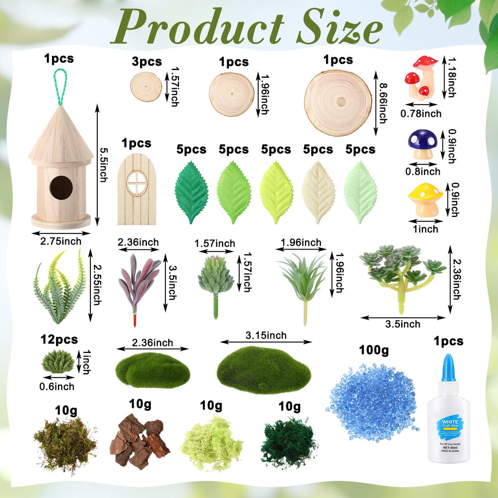 Amyhill DIY Fairy Garden Kit Make Your Own Wooden Mini House Craft Kit Miniature Fairy Garden Accessories Micro Mushrooms Plants Ornaments Craft for Outdoor Indoor Mini House Decor