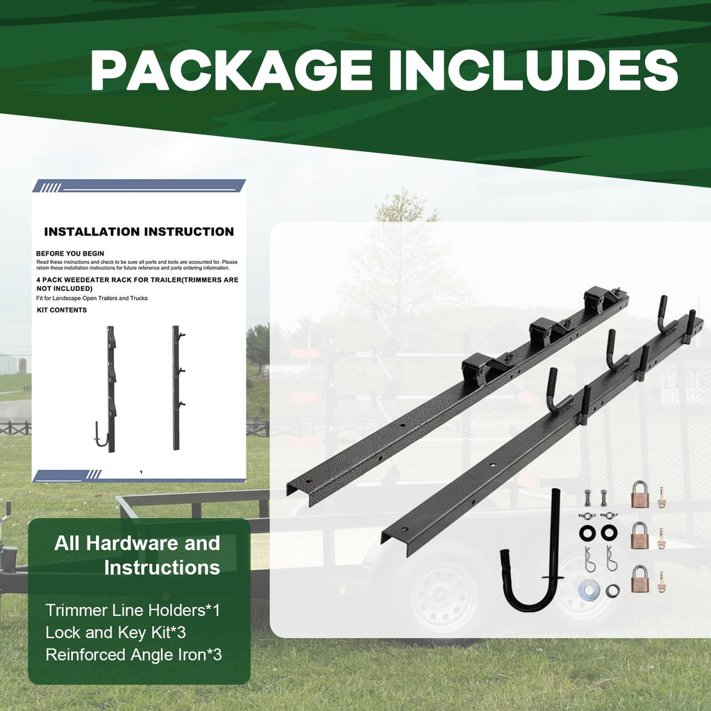 ELITEWILL Weed Eater Rack for Trailer, 3 Place Open Trailer Trimmer Rack Weedeater Rack Holder for Landscape Truck with 3 Individual Locks Lawn Equipment Organization Storage Accessories